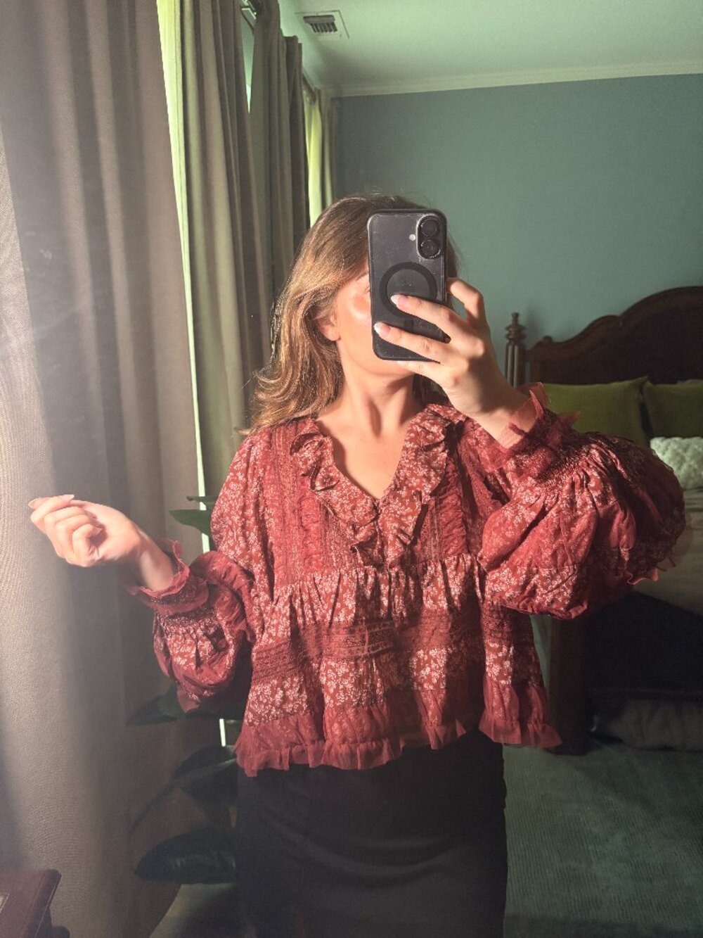 Anthropologie Ruffled V-Neck Popover Blouse